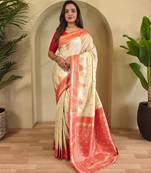 White art silk  woven saree