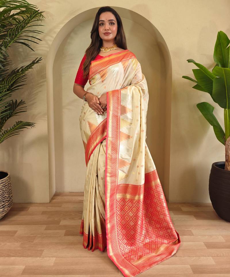 White art silk  woven saree