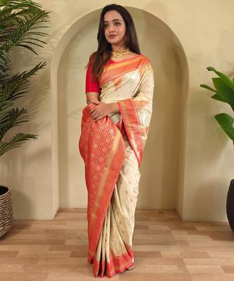White art silk  woven saree 2