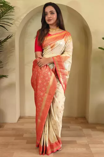 White art silk  woven saree