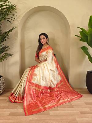White art silk  woven saree 4