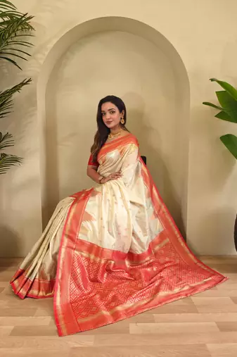 White art silk  woven saree