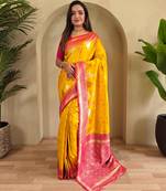 Yellow art silk  woven saree