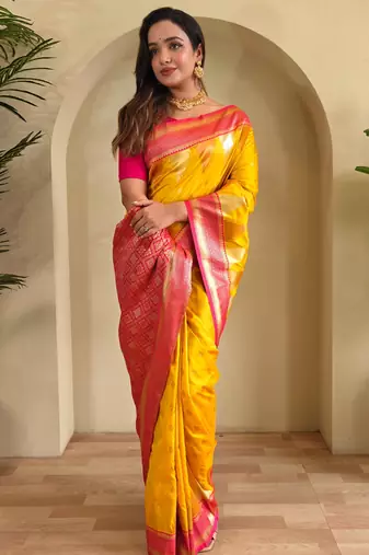 Yellow art silk  woven saree