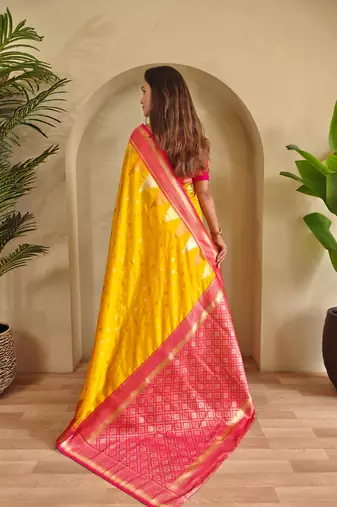 Yellow art silk  woven saree