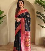 Black art silk  woven saree