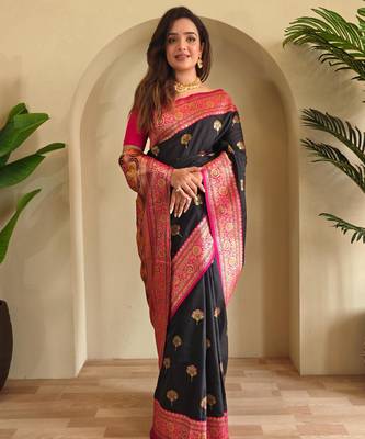 Black art silk  woven saree 2