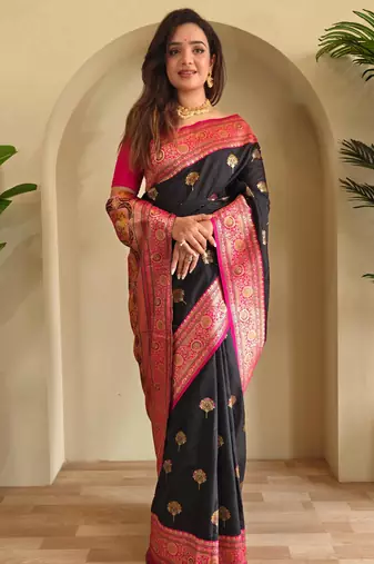 Black art silk  woven saree
