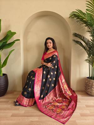 Black art silk  woven saree 3