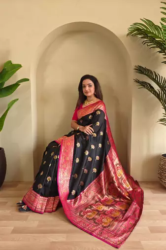 Black art silk  woven saree
