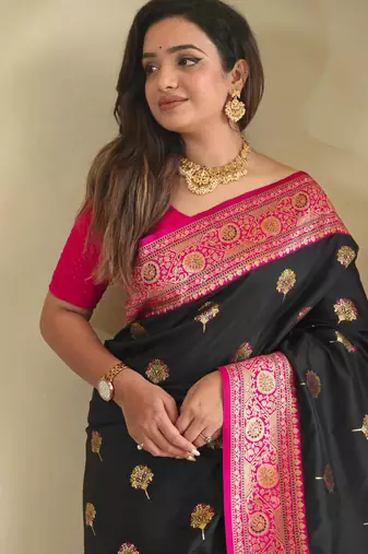 Black art silk  woven saree