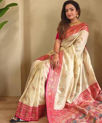 Cream art silk  woven saree 3