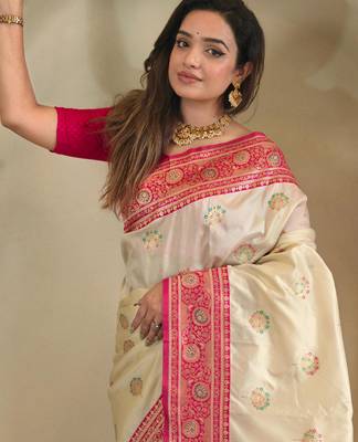Cream art silk  woven saree 4