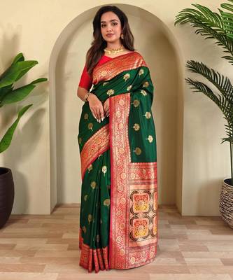 Green art silk  woven saree 1