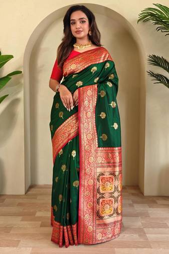 Green art silk  woven saree
