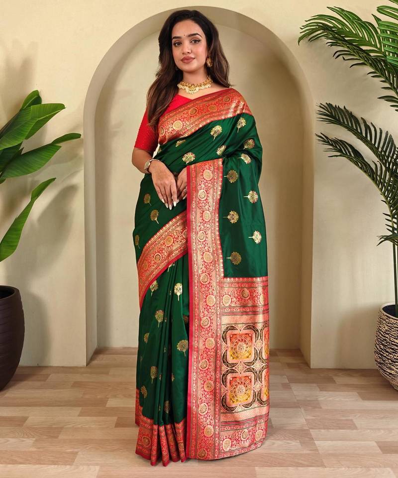 Green art silk  woven saree