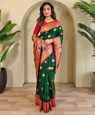 Green art silk  woven saree 2