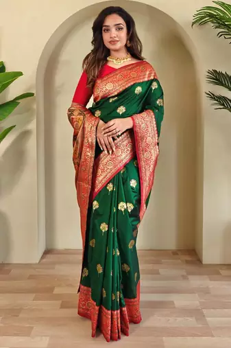 Green art silk  woven saree