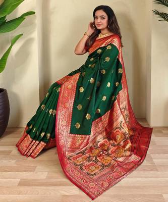 Green art silk  woven saree 3