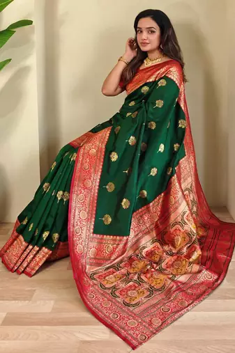 Green art silk  woven saree