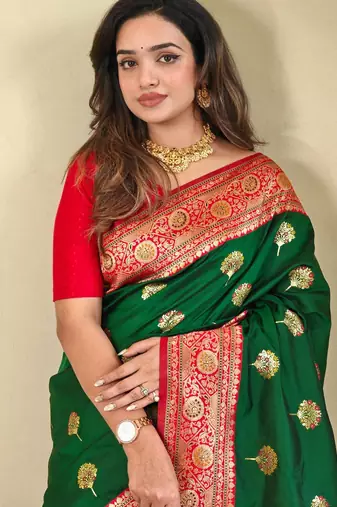 Green art silk  woven saree