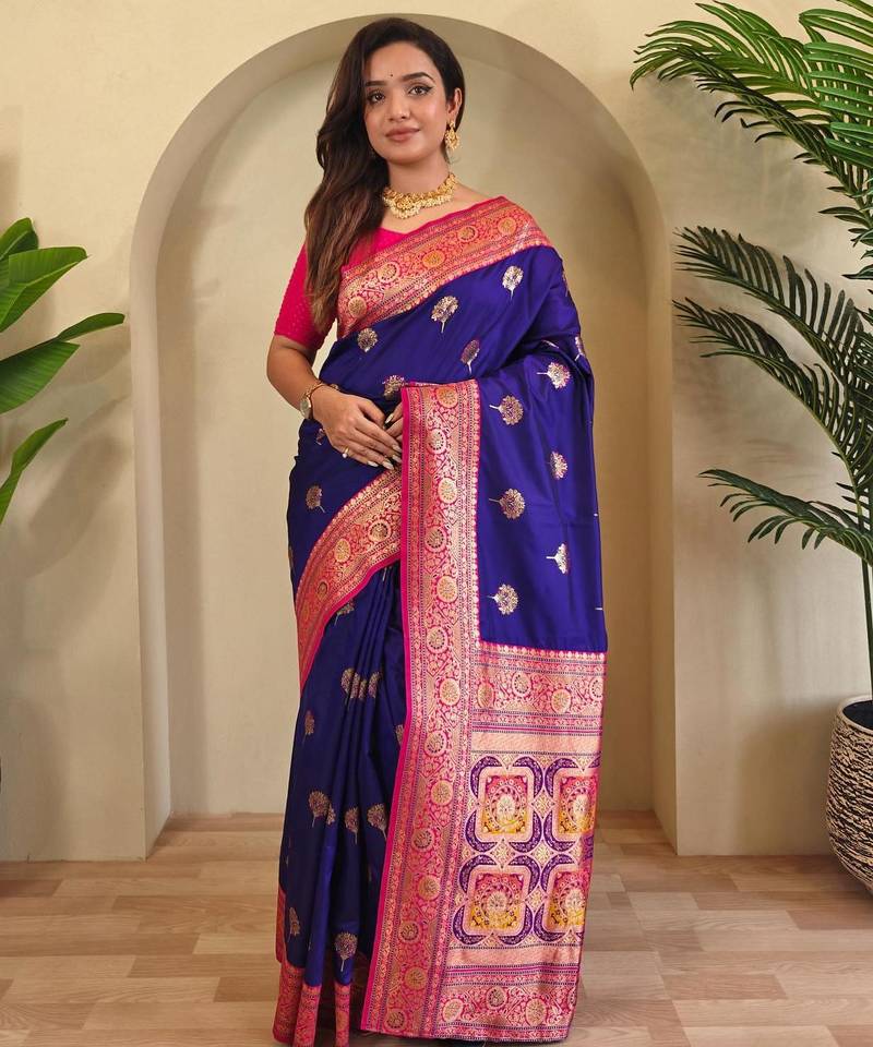 Magenta art silk  woven saree