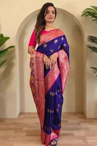 Magenta art silk  woven saree