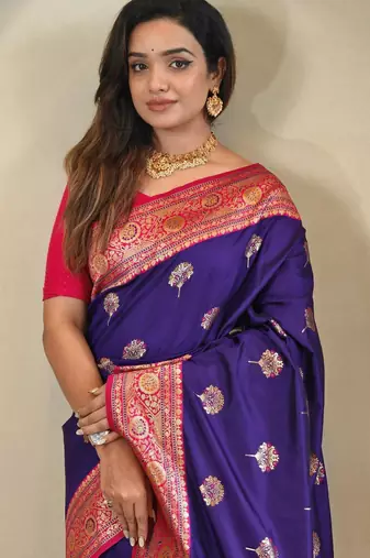 Magenta art silk  woven saree