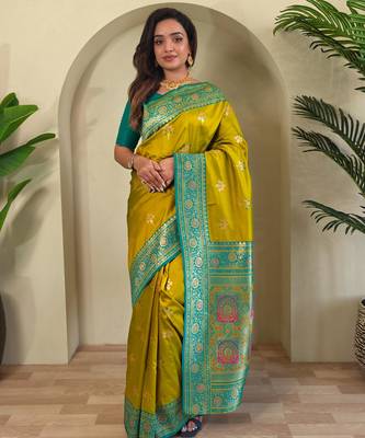 Mehendi art silk  woven saree 1