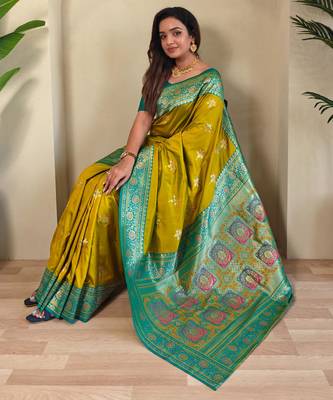Mehendi art silk  woven saree 3