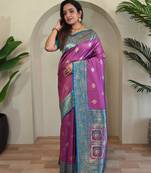 Onion pink art silk  woven saree
