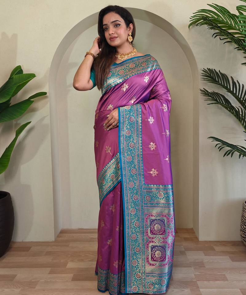 Onion pink art silk  woven saree