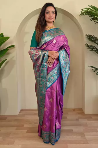 Onion pink art silk  woven saree