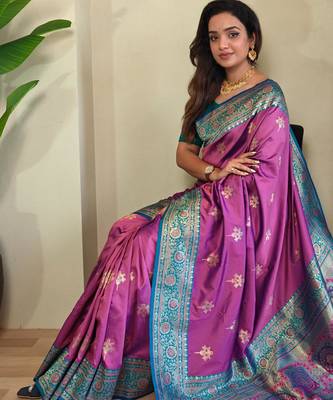 Onion pink art silk  woven saree 3