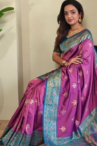 Onion pink art silk  woven saree