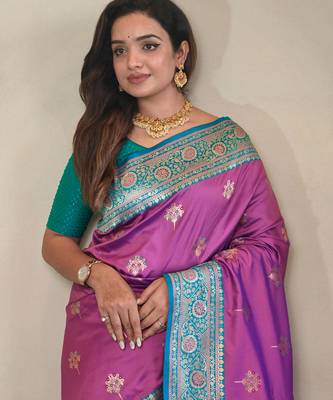 Onion pink art silk  woven saree 4