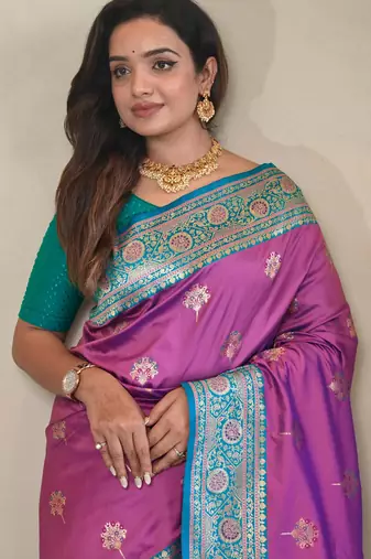 Onion pink art silk  woven saree
