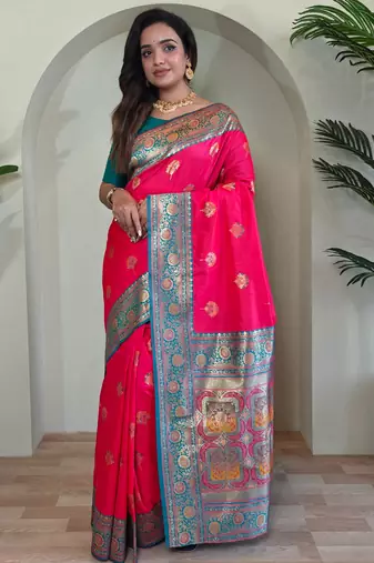 Pink art silk  woven saree