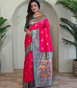 Pink art silk  woven saree