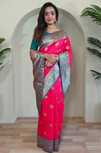 Pink art silk  woven saree