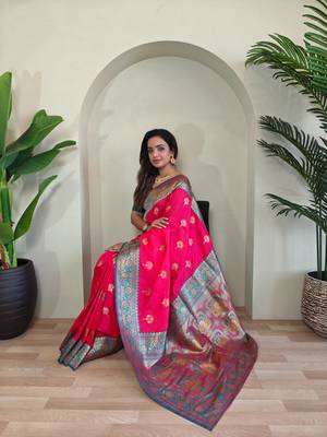 Pink art silk  woven saree 3