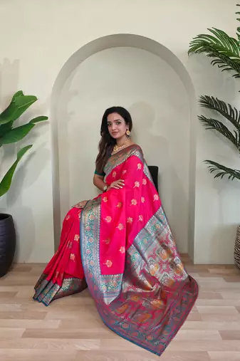 Pink art silk  woven saree