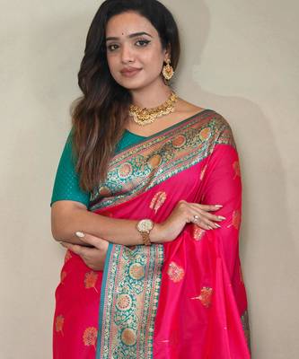 Pink art silk  woven saree 4
