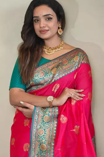 Pink art silk  woven saree