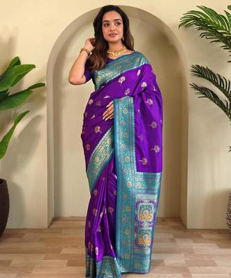 Purple art silk  woven saree 1