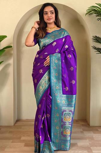 Purple art silk  woven saree