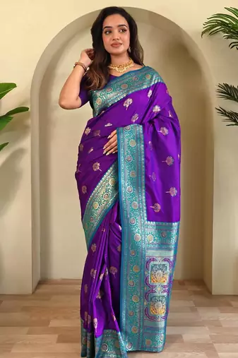 Purple art silk  woven saree