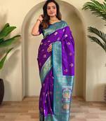 Purple art silk  woven saree