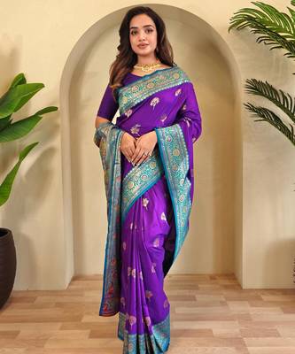 Purple art silk  woven saree 2