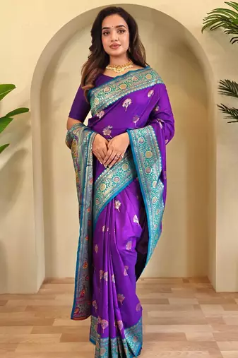 Purple art silk  woven saree